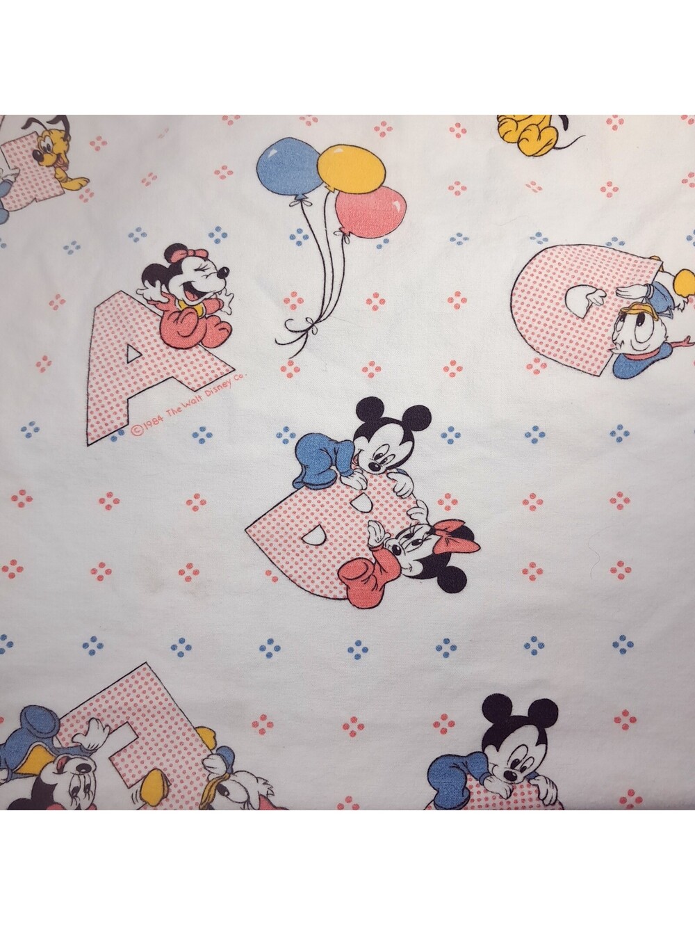 Vintage Disney baby Mickey Minnie Pluto Blanket ABC’s Dundee flannel pastel 1984